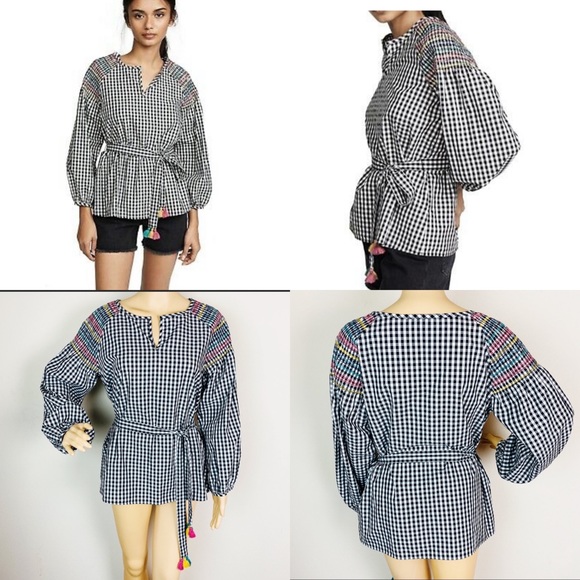 MADEWELL TOP Black/White Checked Smocked Gingham - Picture 2 of 8